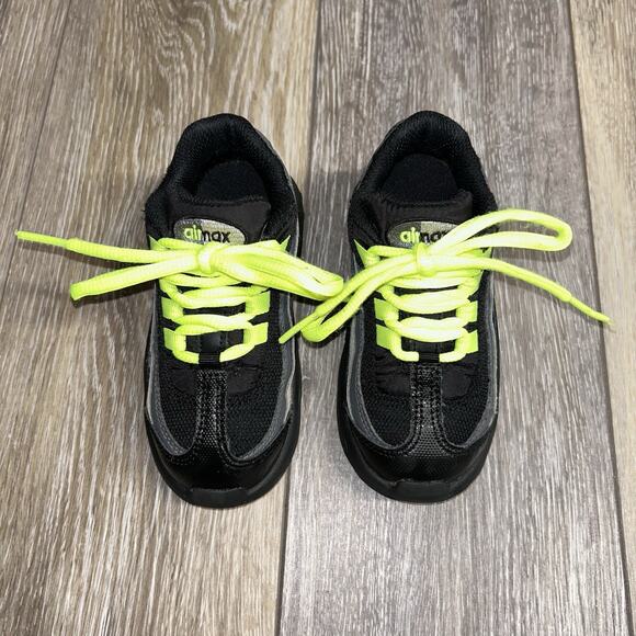 Nike Little Air Max 95 TD Black Gray Volt Green 905462-022 Youth Size 8C Shoes - Picture 4 of 11